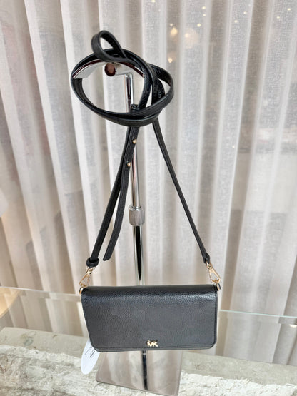 Michael Kors Black Pebbled Leather Wallet Crossbody Bag