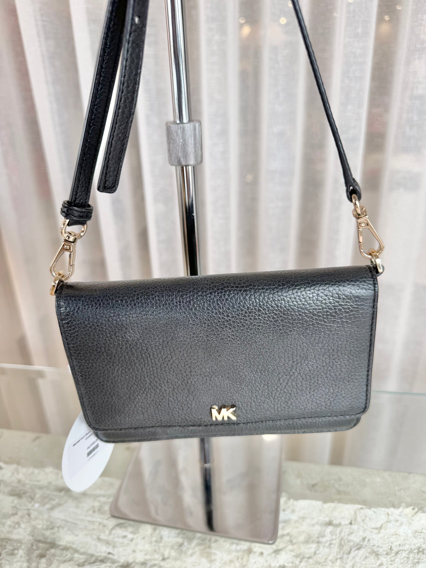 Michael Kors Black Pebbled Leather Wallet Crossbody Bag