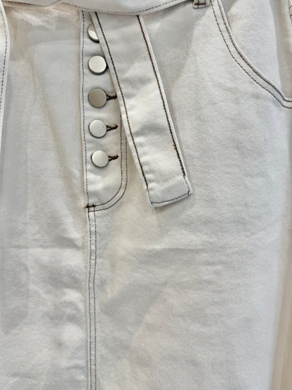 Refuge Cream Denim Long Skirt with Belt - Size 12