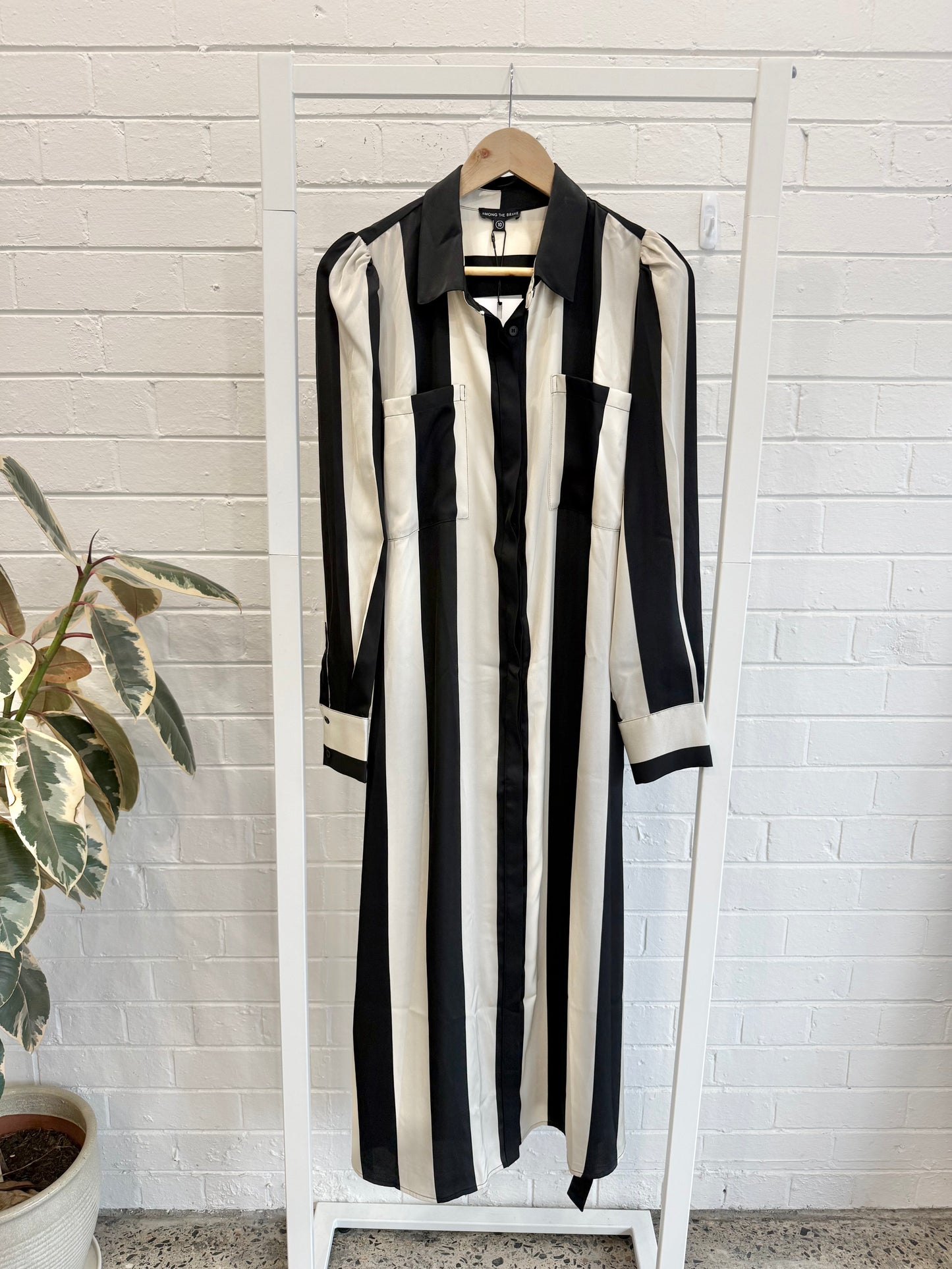 BNWT Among The Brave Cyprus Shirt Dress – Black & Sand Stripe - Size 10