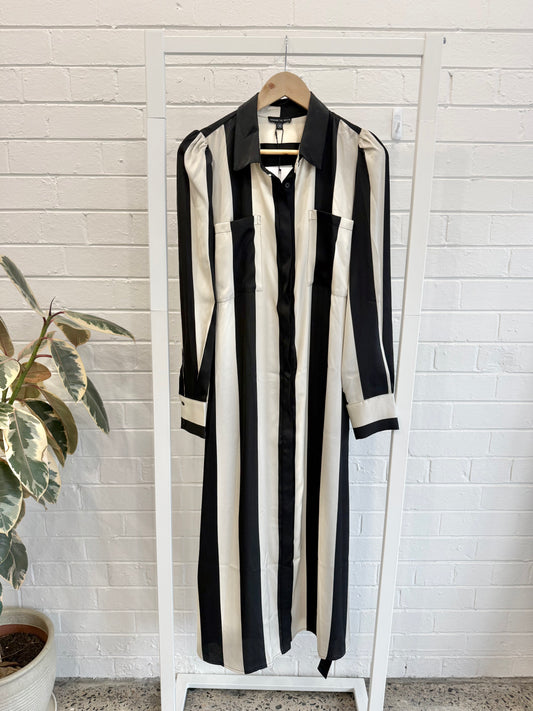 BNWT Among The Brave Cyprus Shirt Dress – Black & Sand Stripe - Size 10