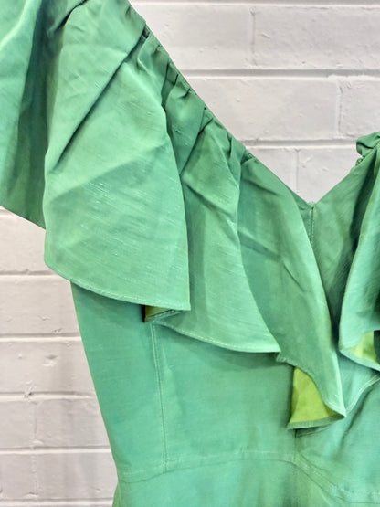 Witchery Linen Ruffle Midi Dress – Vibrant Green - Size 10