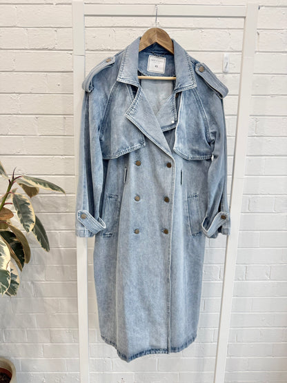 Belle & Bloom Wild Skies Denim Trench Coat – Stonewash - Size XS