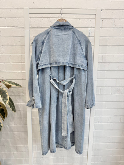 Belle & Bloom Wild Skies Denim Trench Coat – Stonewash - Size XS