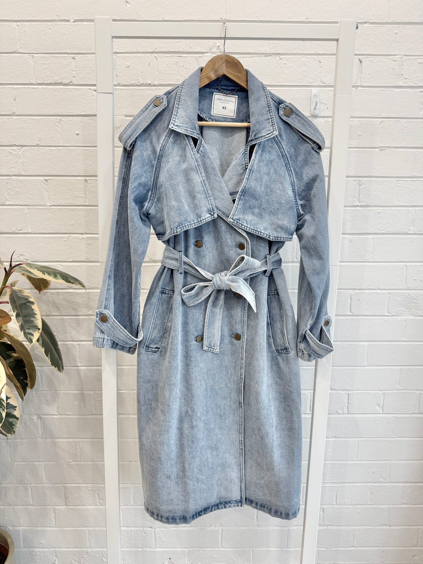 Belle & Bloom Wild Skies Denim Trench Coat – Stonewash - Size XS