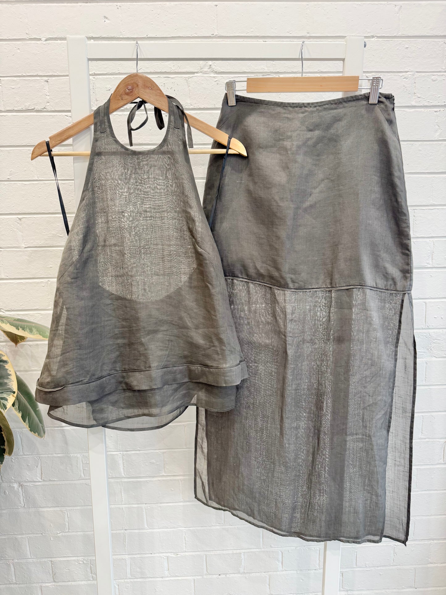 Dissh Carmel Ramie Halter Top & Matching Sheer Panel Maxi Skirt Set - Size 8