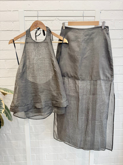 Dissh Carmel Ramie Halter Top & Matching Sheer Panel Maxi Skirt Set - Size 8