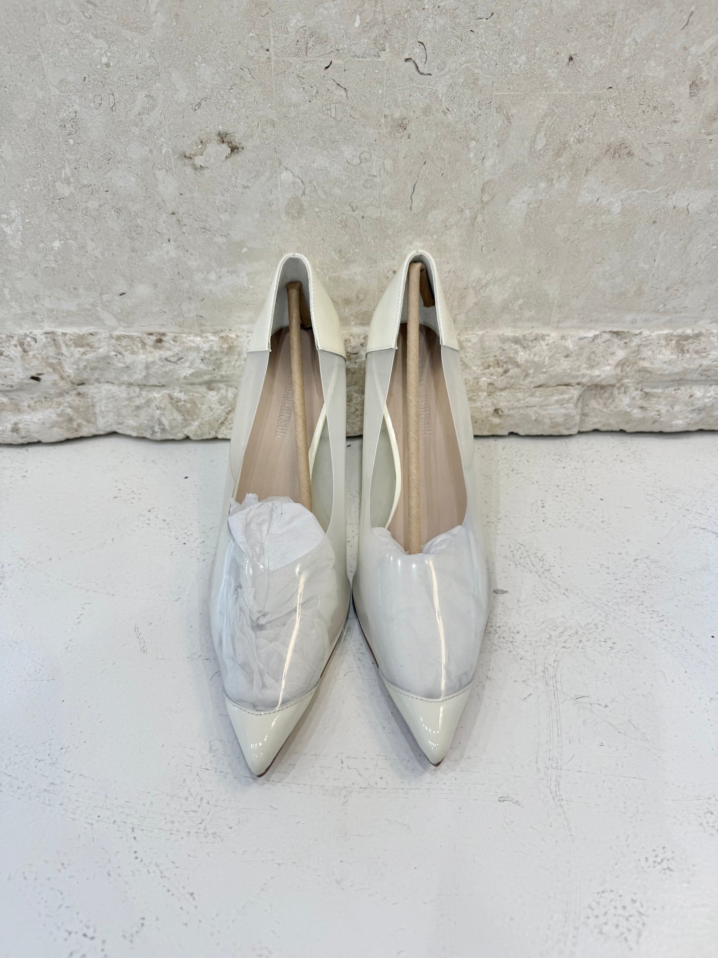 Brand New In Box Lana Wilkinson Eileen Heels – Ivory Vinylite – Size 38/7.5