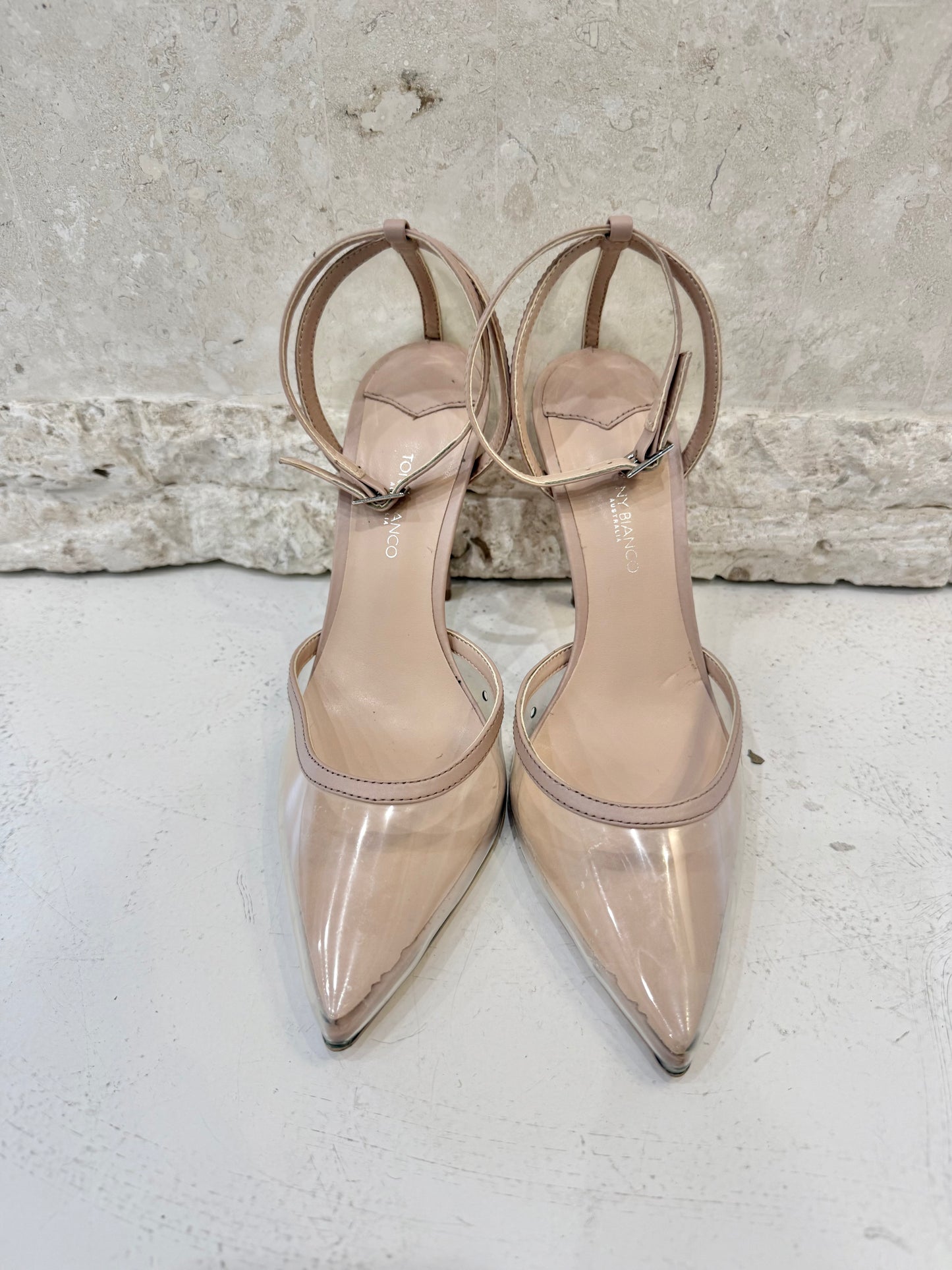 Tony Bianco Lisa Heels – Clear Vinylite & Skin Capretto - Size 7.5
