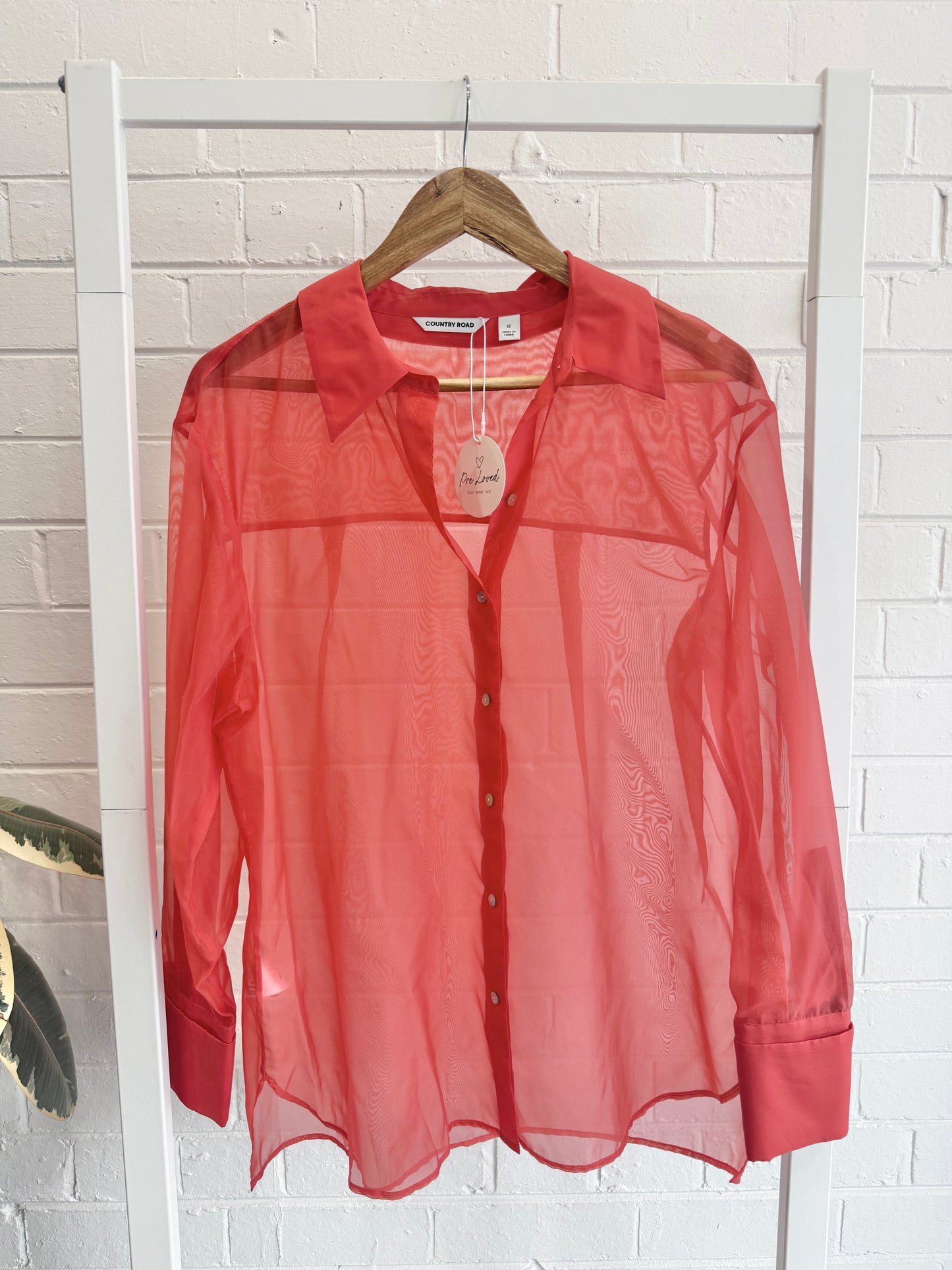 Country Road Organza Shirt in Vivid Red - Size 12