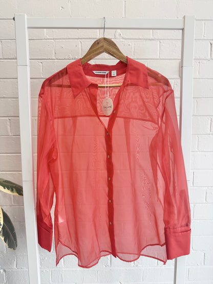 Country Road Organza Shirt in Vivid Red - Size 12