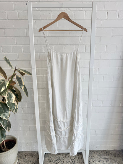 Marle White Linen Blend Maxi Dress - Cream Stripe - Size 12