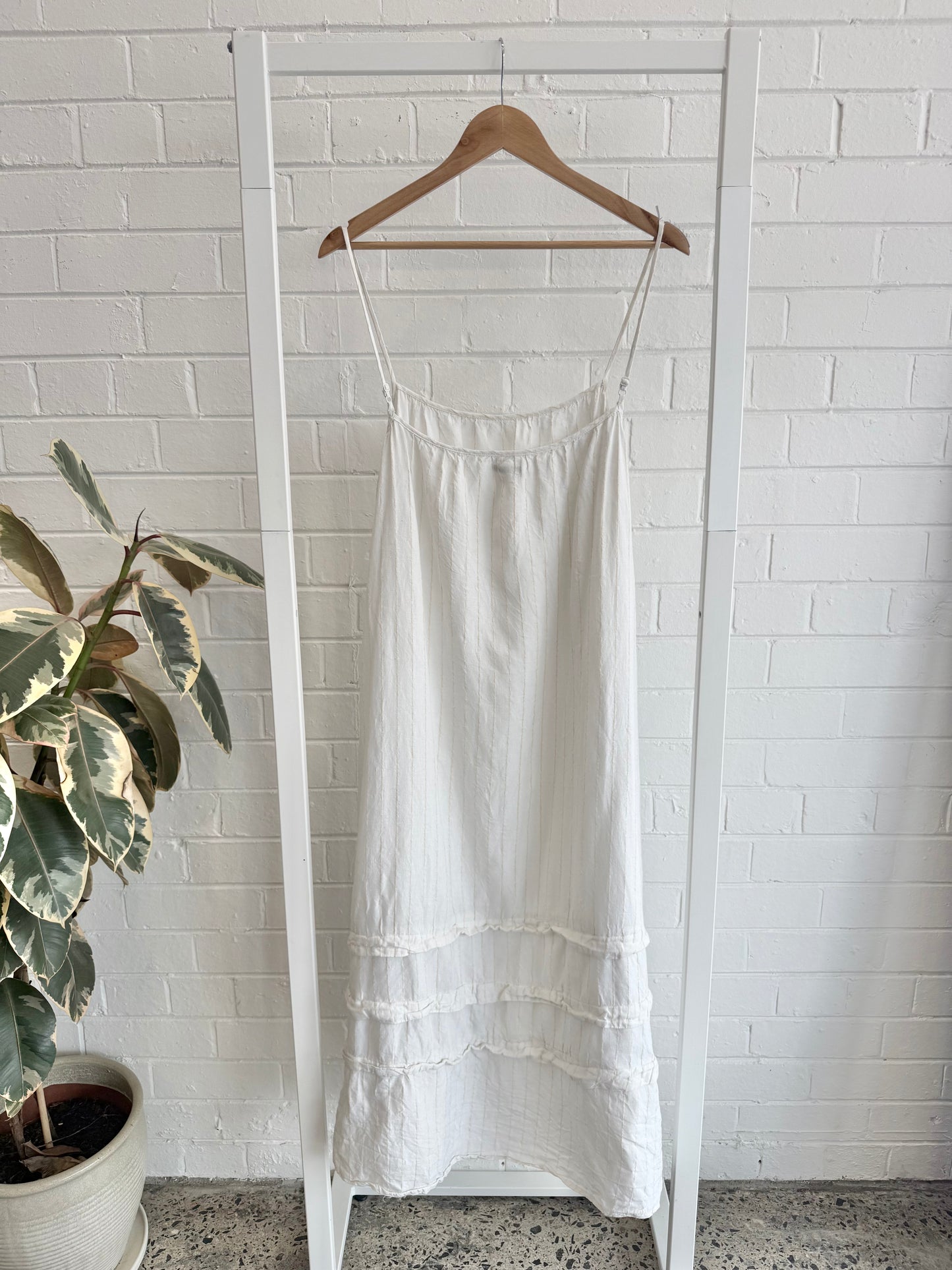 Marle White Linen Blend Maxi Dress - Cream Stripe - Size 12
