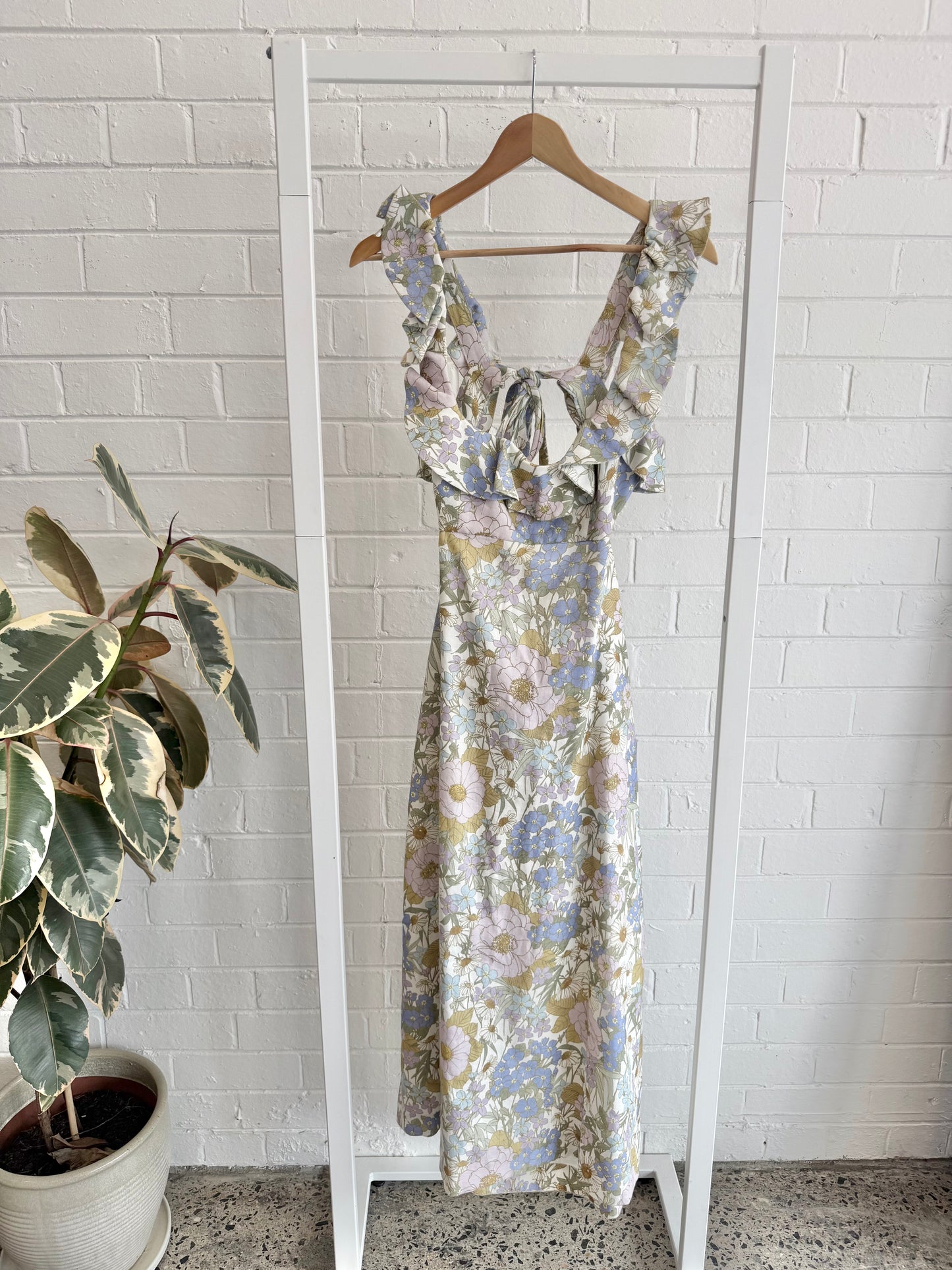 Zimmermann Super Eight Frilled Midi Dress - Blue Meadow Floral - Size 3 (Aust. 12-14)