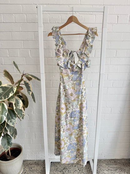 Zimmermann Super Eight Frilled Midi Dress - Blue Meadow Floral - Size 3 (Aust. 12-14)