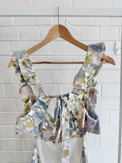 Zimmermann Super Eight Frilled Midi Dress - Blue Meadow Floral - Size 3 (Aust. 12-14)