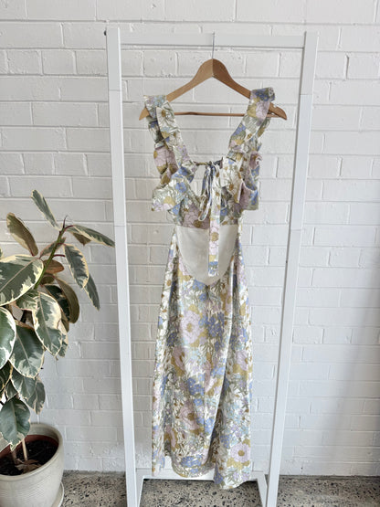 Zimmermann Super Eight Frilled Midi Dress - Blue Meadow Floral - Size 3 (Aust. 12-14)