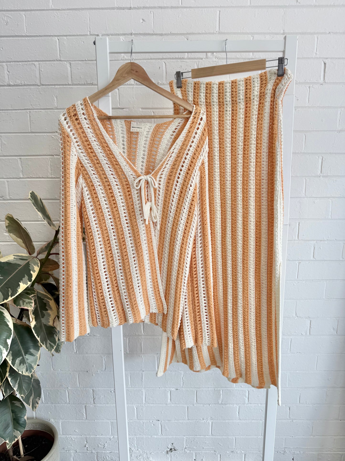 Zulu & Zephyr Golden Stripe Cotton Knit Top & Skirt Set - Size 12