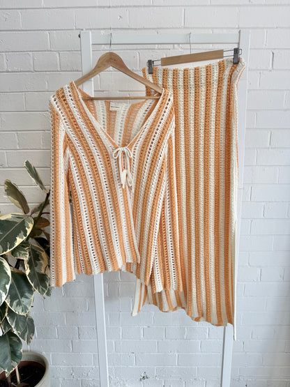 Zulu & Zephyr Golden Stripe Cotton Knit Top & Skirt Set - Size 12