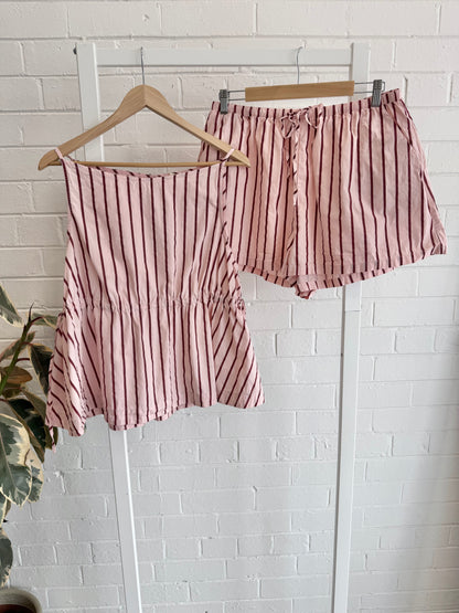 Vrg Grl Indi Top & Annika Shorts Set — Berry Stripe - Size 12