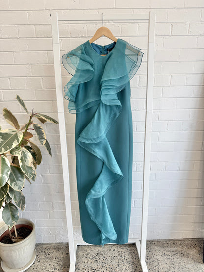 Carla Zampatti Serpentine Crepe Ruffle Gown - Size 10