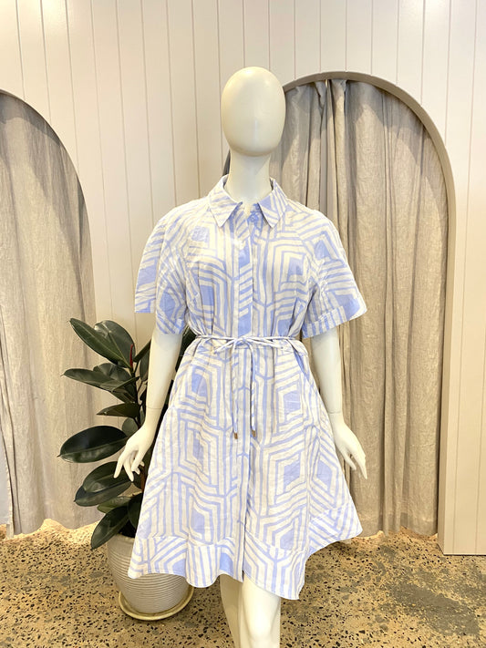 Country Road Print Asymmetric Hem Mini Dress - Size 14