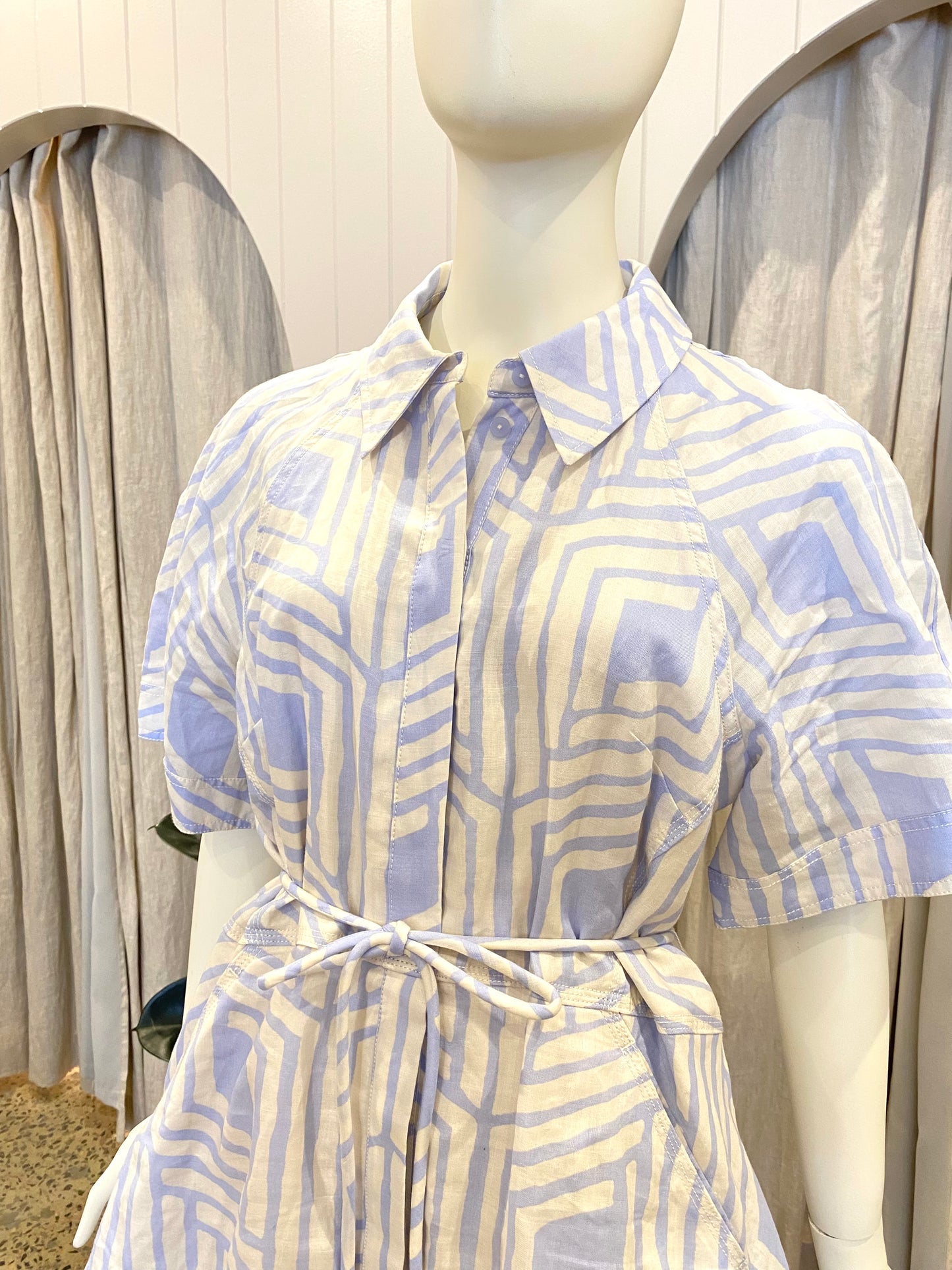 Country Road Print Asymmetric Hem Mini Dress - Size 14