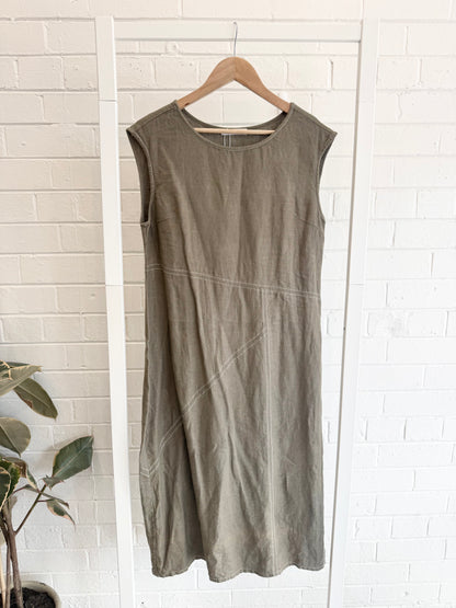 Morrison Linen Shift Dress in Olive - Size 3 (14)