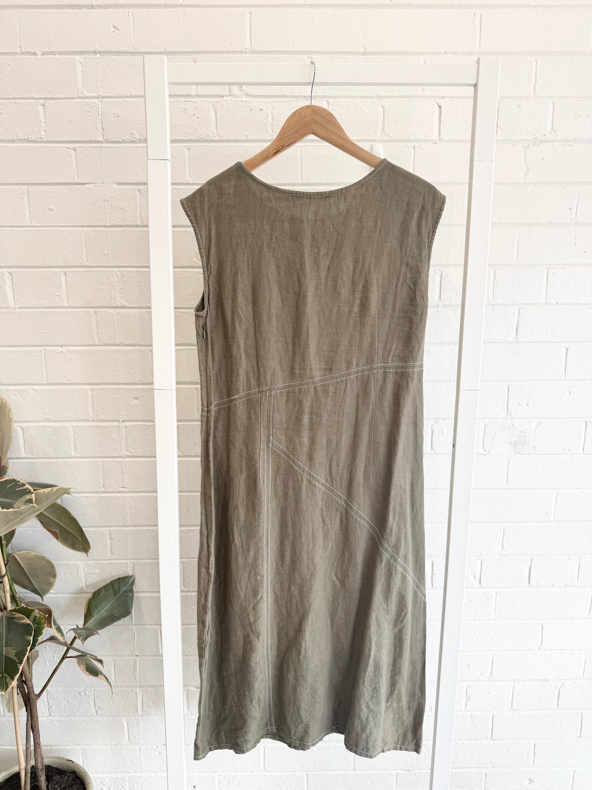 Morrison Linen Shift Dress in Olive - Size 3 (14)