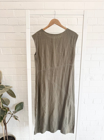 Morrison Linen Shift Dress in Olive - Size 3 (14)