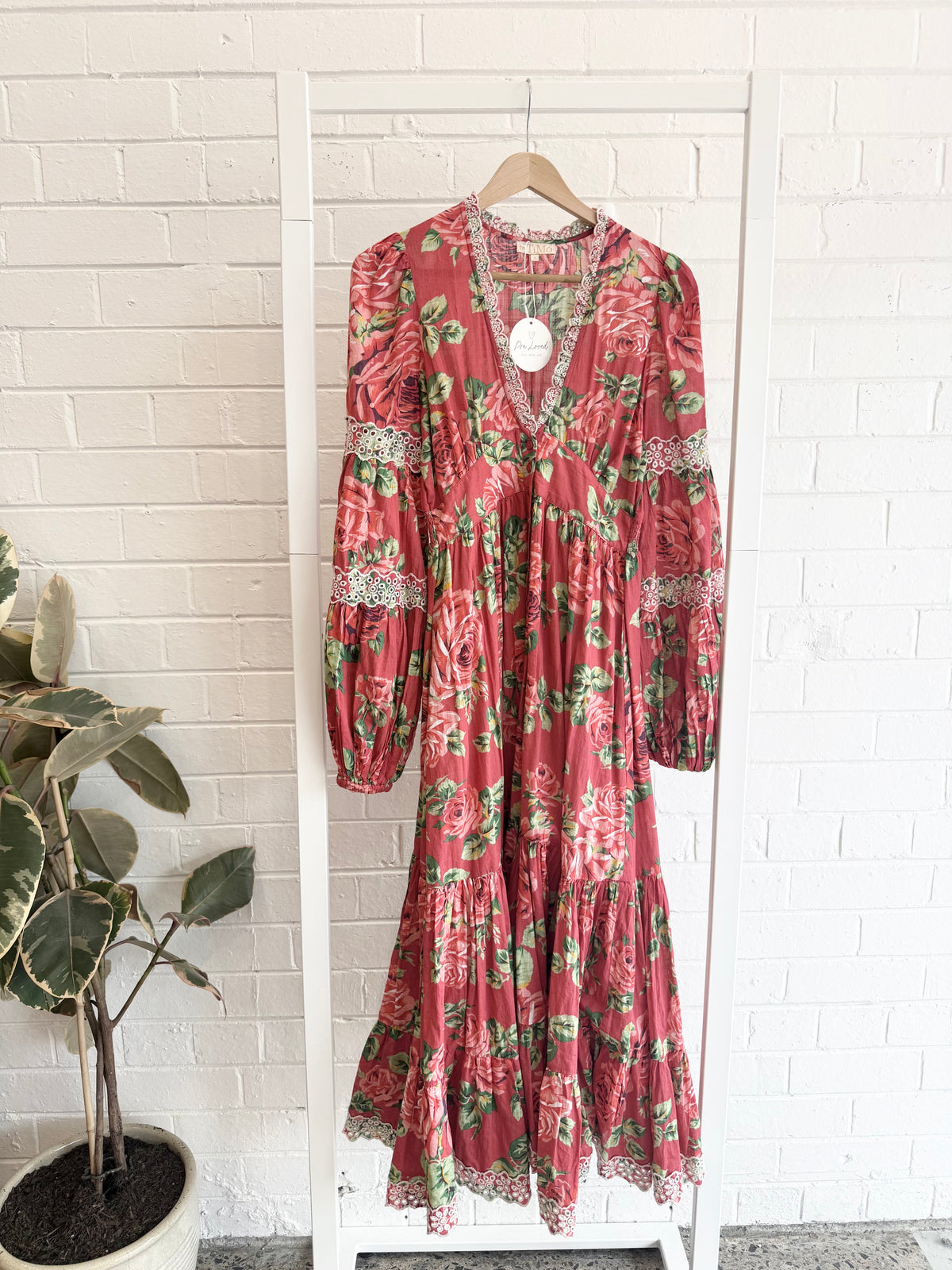 by TiMo Cotton Slub Button Down Dress in Roses Print - Size Small (8/10)