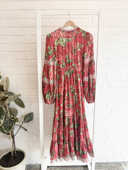 by TiMo Cotton Slub Button Down Dress in Roses Print - Size Small (8/10)