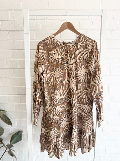 Scotch & Soda 'Sun Ray' Midi Dress in Tan print - Size Small (10)