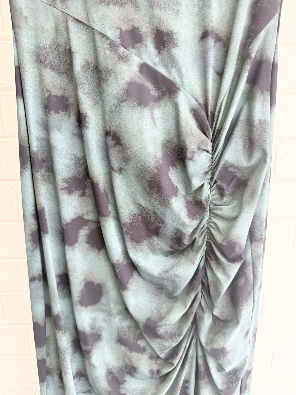 Suboo Shibori Long Sleeve Ruched Maxi Dress in Green Print - Size Small (10)
