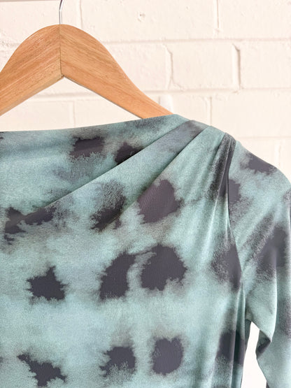 Suboo Shibori Long Sleeve Ruched Maxi Dress in Green Print - Size Small (10)