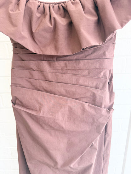 Shona Joy Campbell Ruffle Draped Maxi Dress in Espresso - Size 8