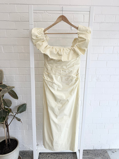Shona Joy Campbell Ruffle Draped Maxi Dress in Lemon - Size 12