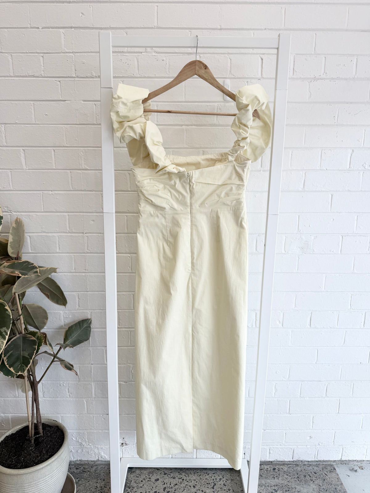 Shona Joy Campbell Ruffle Draped Maxi Dress in Lemon - Size 12