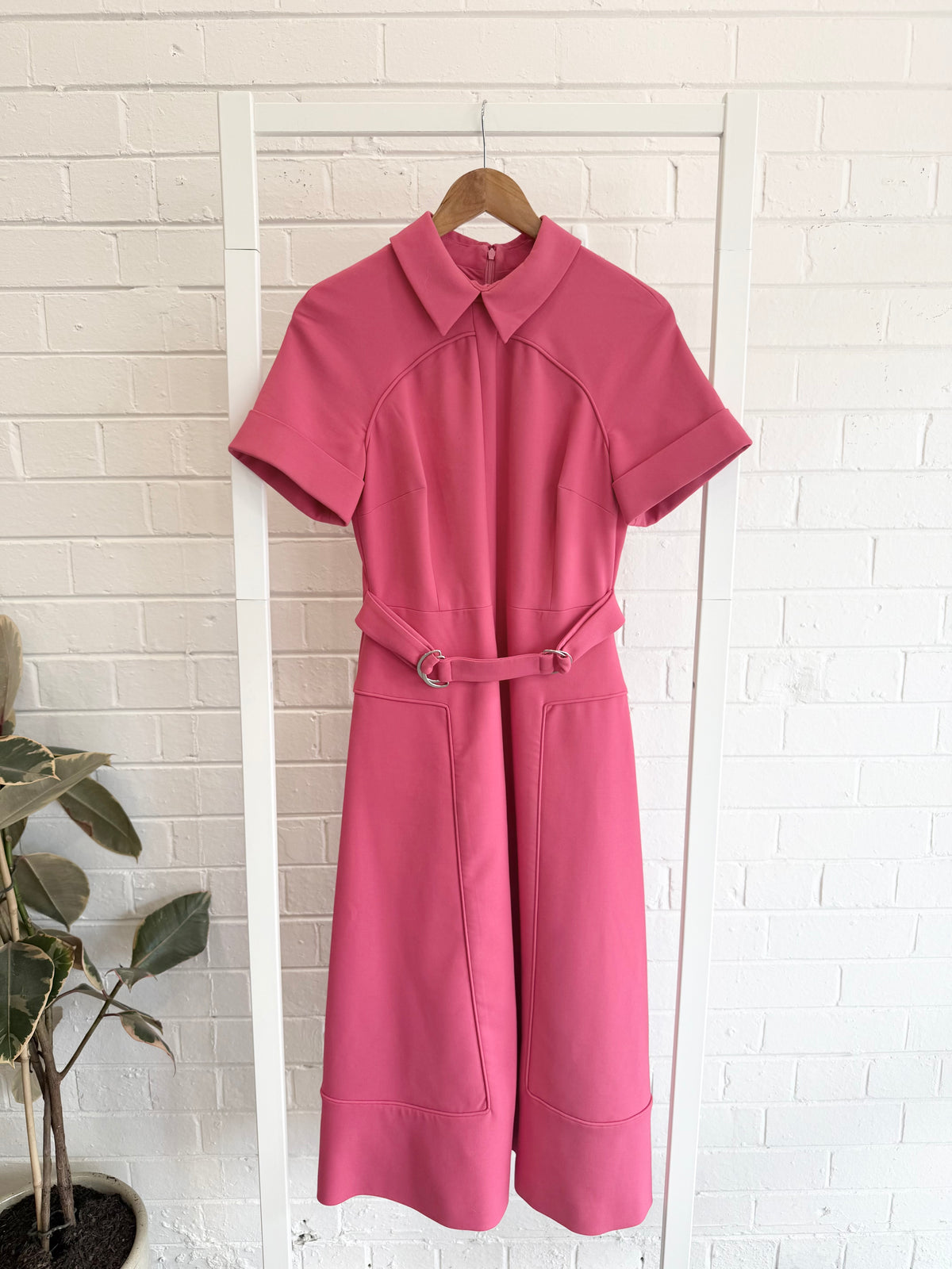 Karen Millen Compact Stretch Tab Detail  Midi Dress in Pink - Size 10