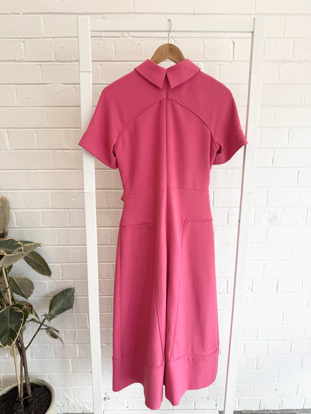 Karen Millen Compact Stretch Tab Detail  Midi Dress in Pink - Size 10