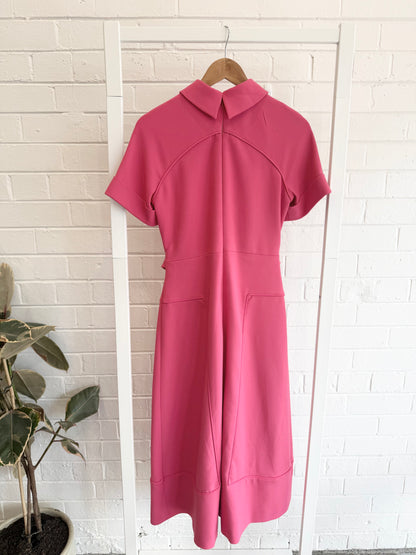 Karen Millen Compact Stretch Tab Detail  Midi Dress in Pink - Size 10