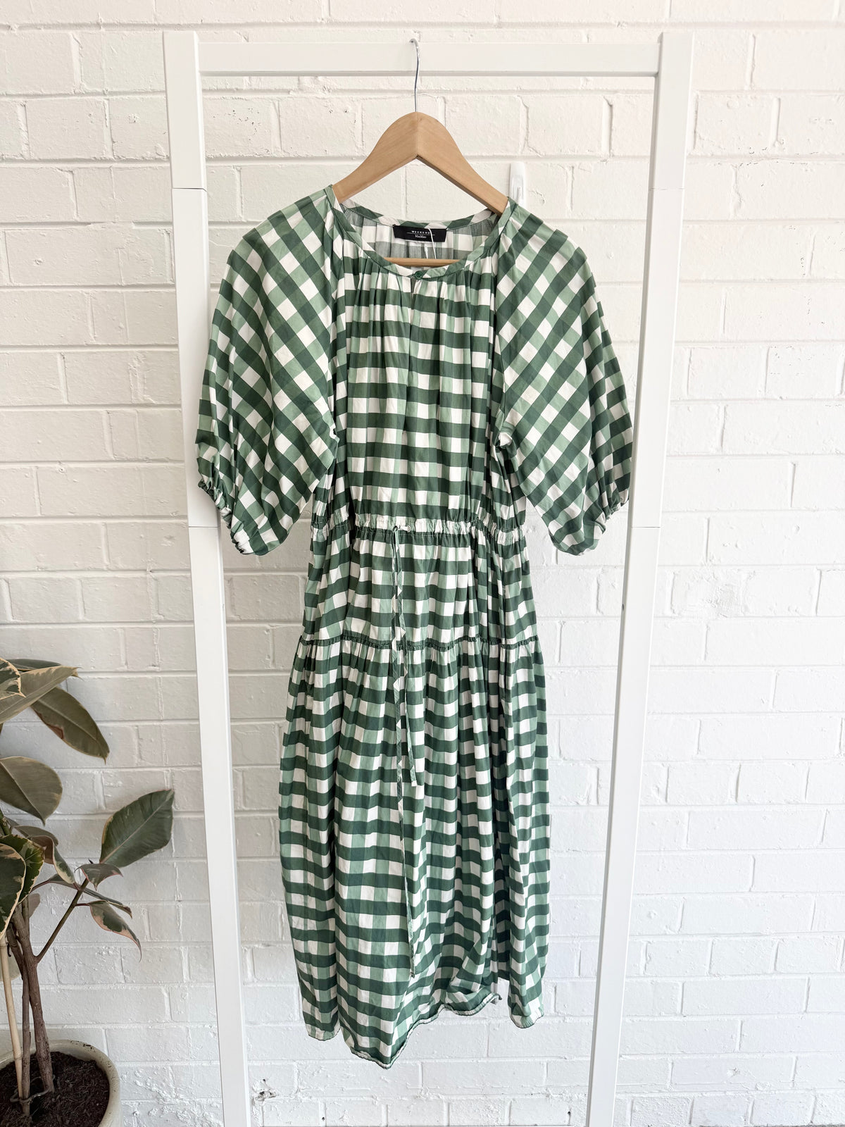 Weekend Max Mara Green Gingham Check Midi Dress - Size 12