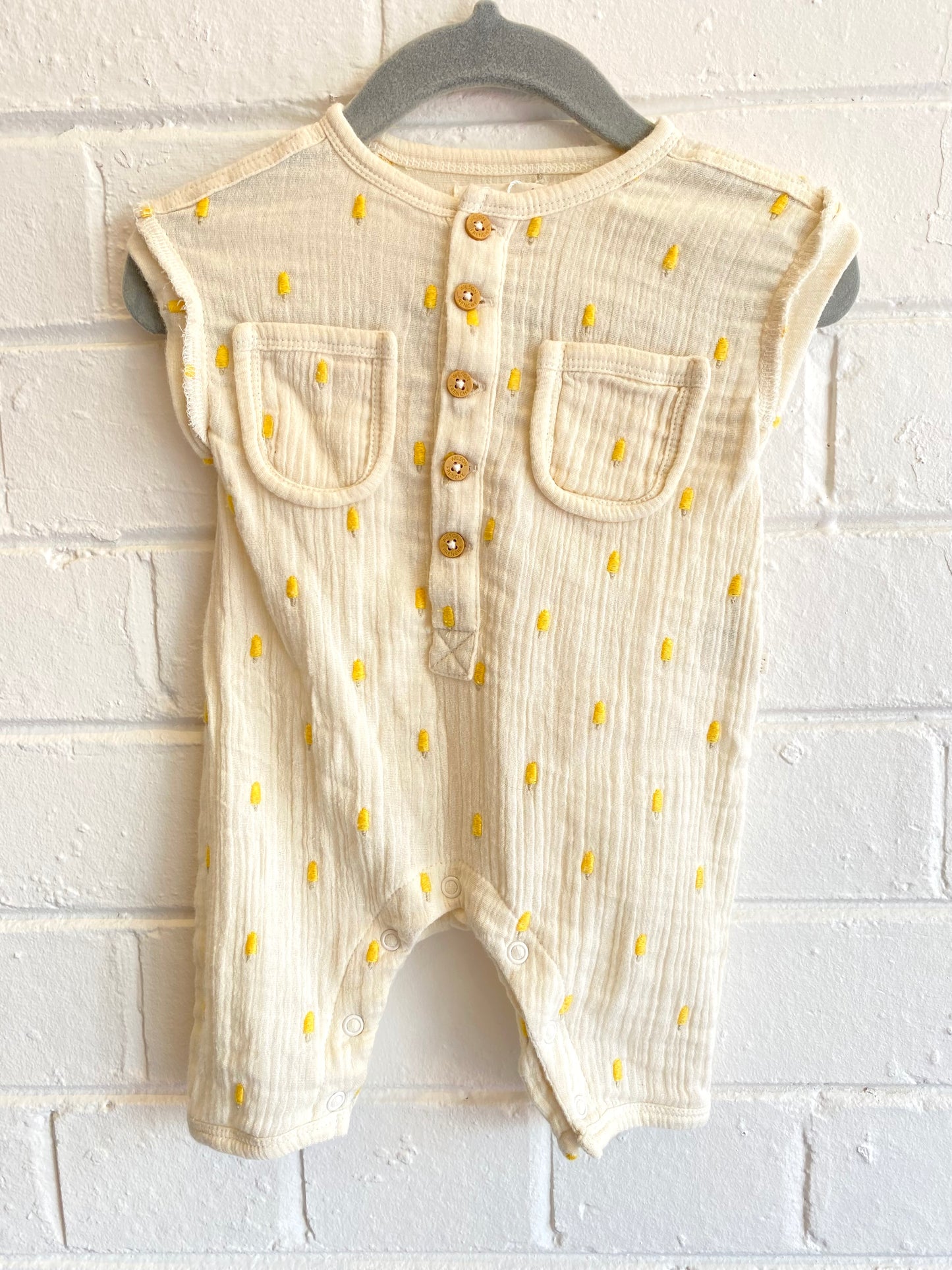 Wilson and Frenchy Cream and Yellow growsuit - Size 000