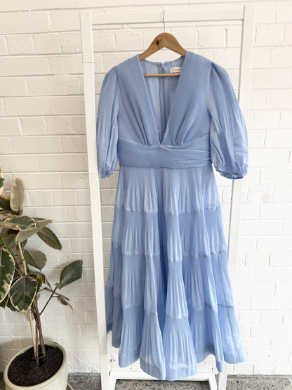 Zimmermann Pleated Midi Dress in Blue - Size 2 (10-12)