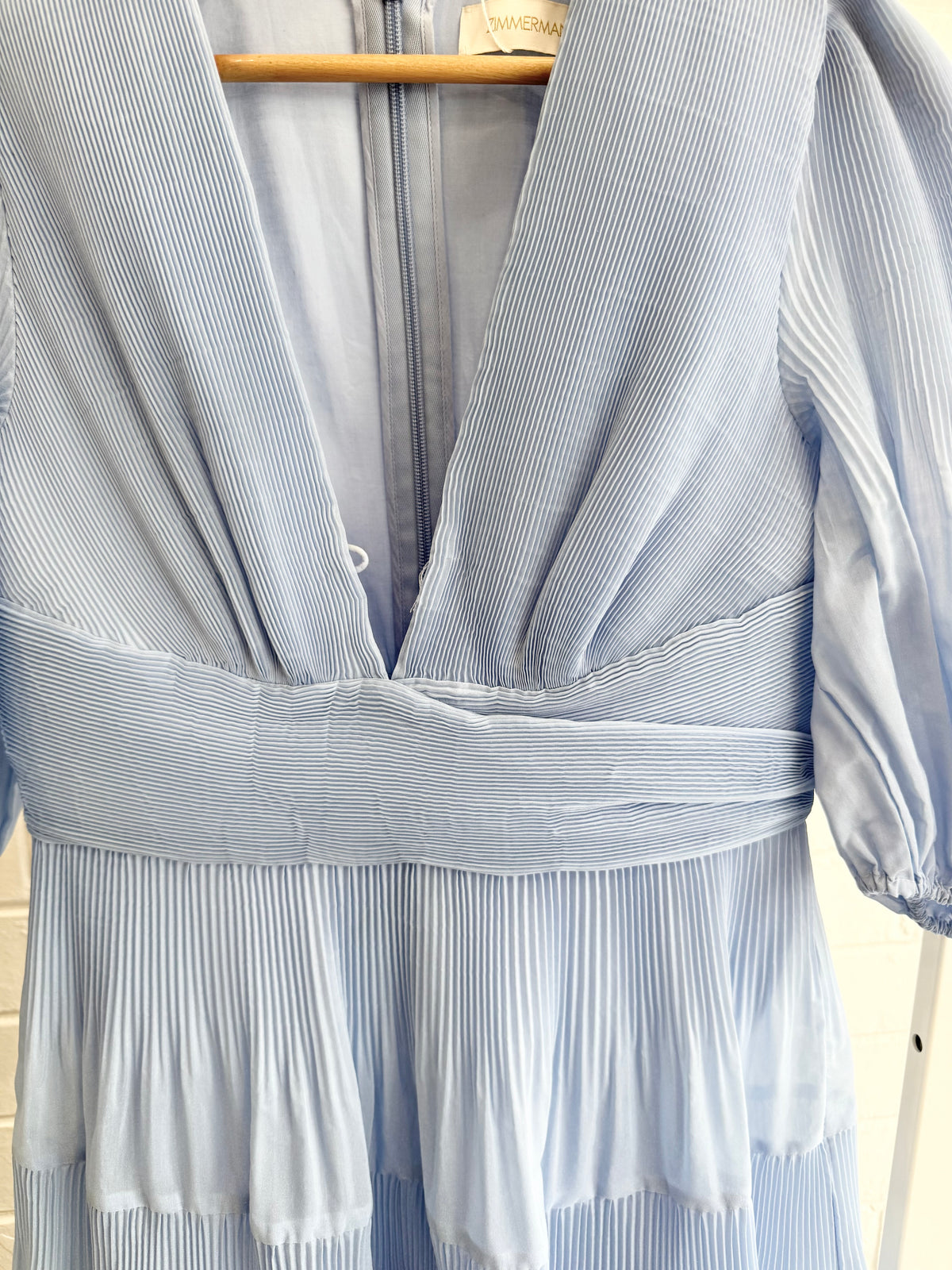 Zimmermann Pleated Midi Dress in Blue - Size 2 (10-12)