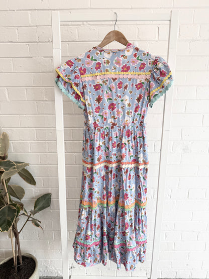 Celia B Carnelian Dress in Blue Floral - Size M (12)