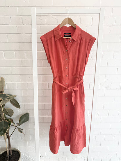 Country Road Linen Tiered Midi Dress in Vivid Red - Size 8