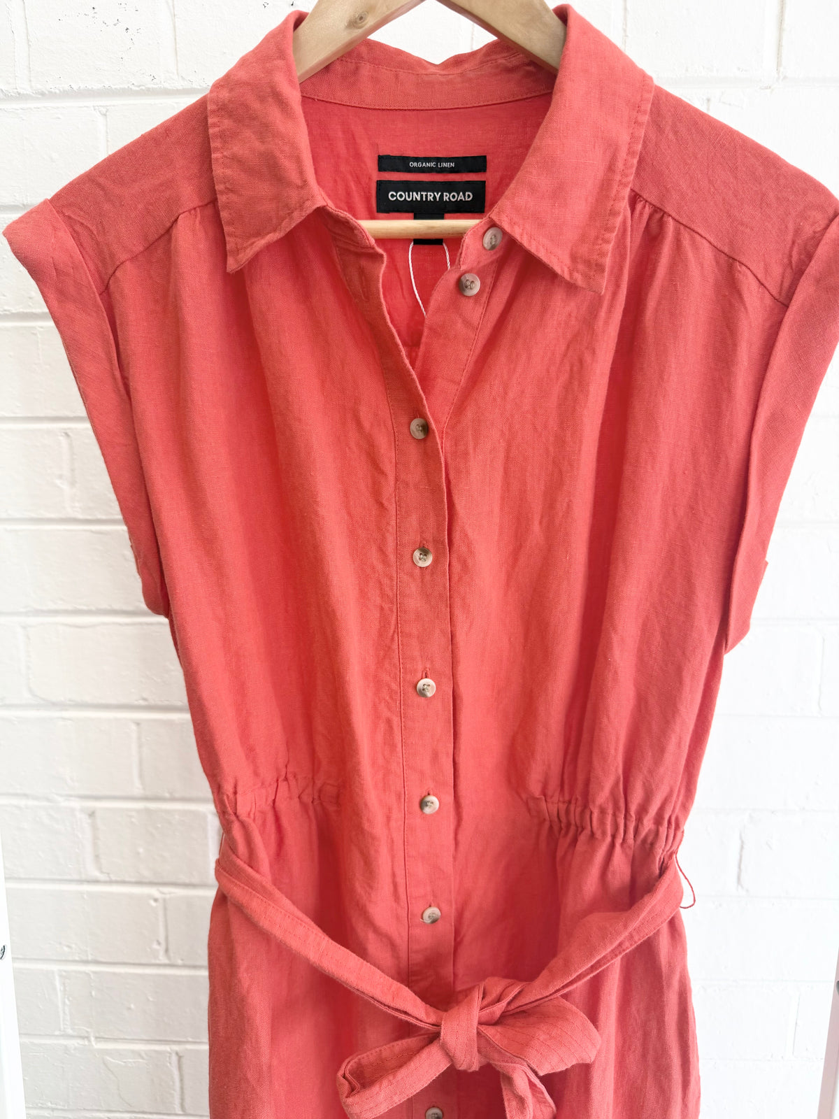 Country Road Linen Tiered Midi Dress in Vivid Red - Size 8