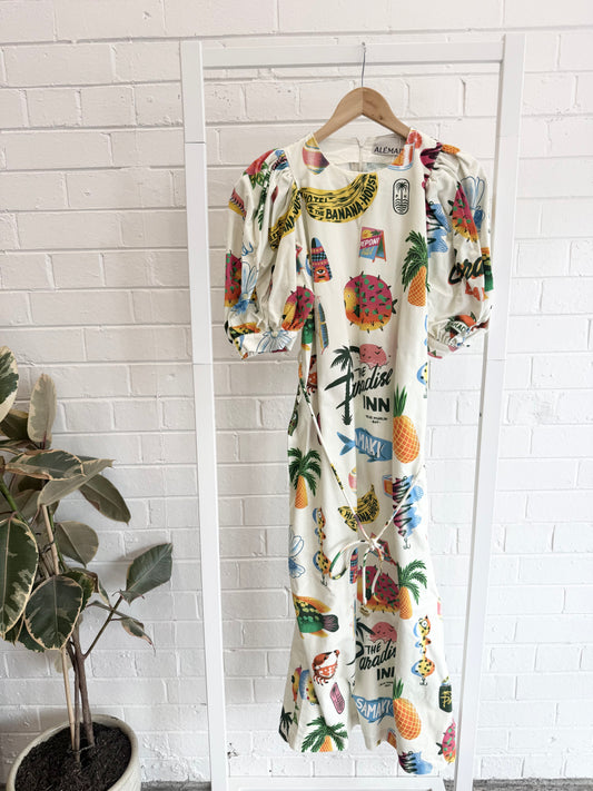 Alemais 'Semaki' Puff Sleeve Midi Dress - Size 12