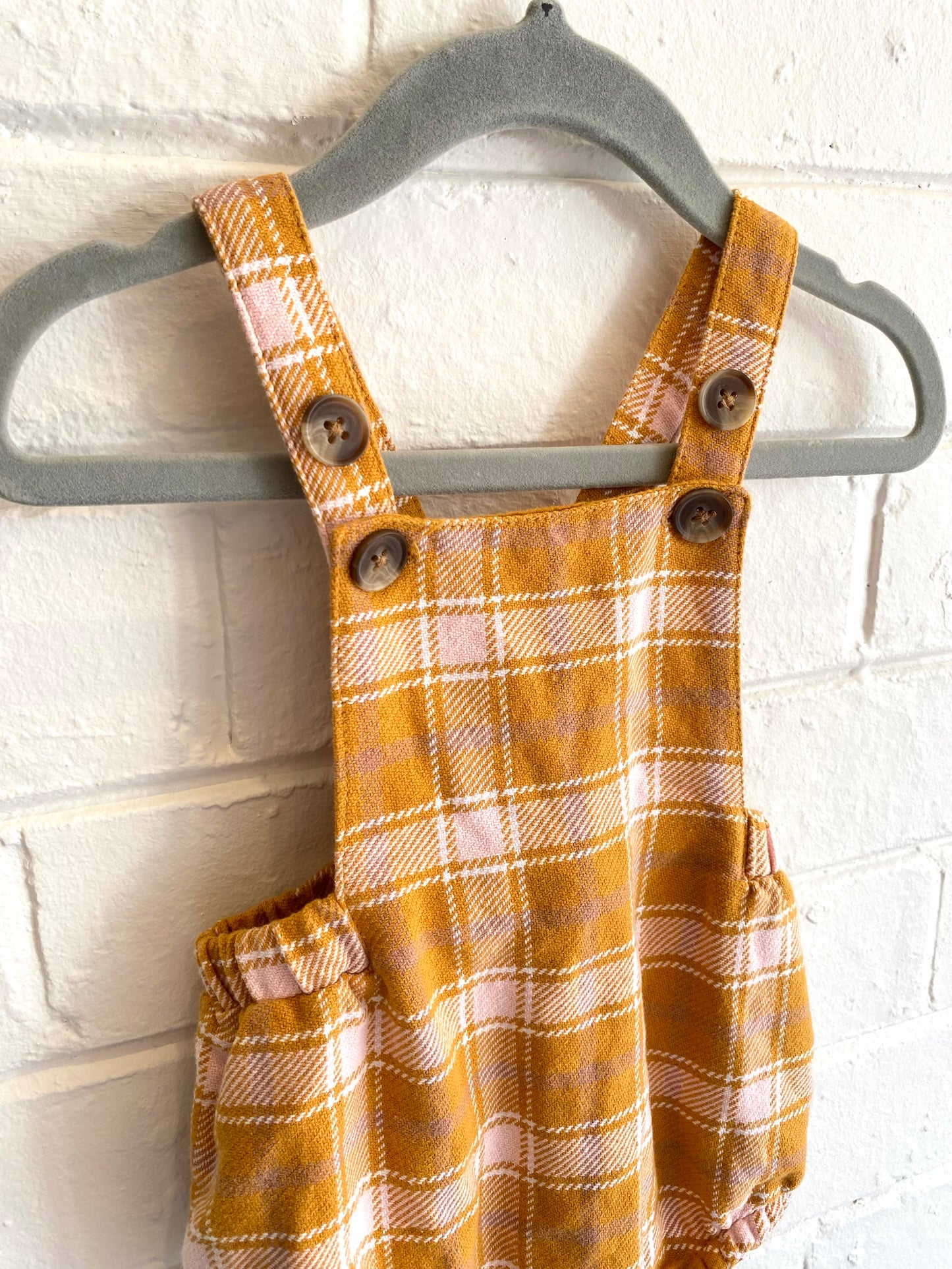 Seed Mustard and Pink check overalls - Size 00